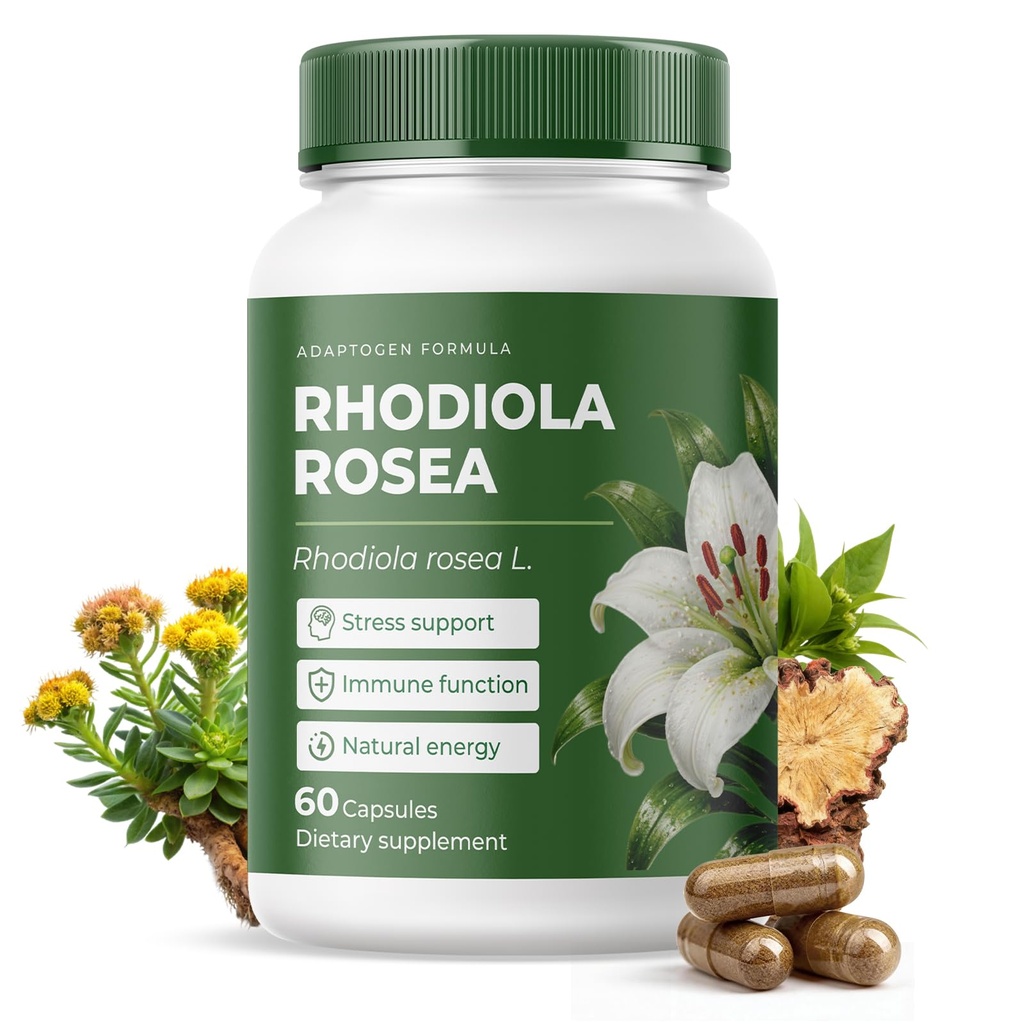 Rhodiola Rosea Supplement Organic – Premium Golden Root Adaptogens Capsules for Stress Relief, Sustained Energy, Mental Focus & Cognitive Performance, Natural Non-GMO Daily Wellness Support