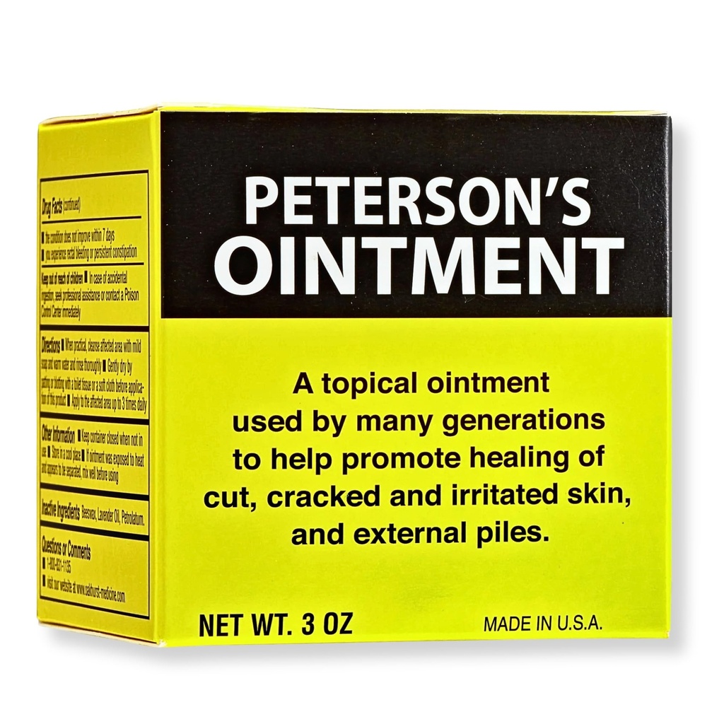 OAKHURST COMPANY Peterson’s Hemorrhoidal Ointment – External Skin Protectant for Personal Discomfort, Minor Burns, Chapped Hands, and Cracked Lips – 3 Oz
