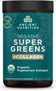 Alimentation ancienne Supergreens Poudre, Superaliment biologique en poudre avec collagène, faite de fruits réels, légumes et herbes, pour le soutien digestif et énergétique, 25 portions, 7,5 oz