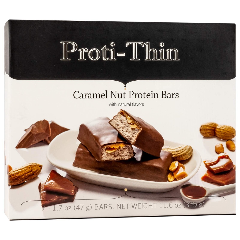 Proti-Thin Caramel Nut High Protein Bar, High-Fiber Pre-workout Bars, 15g Protein, Low Fat, Low Sugar, No Gluten Ingredients, Ideal Protein Compatible, Aspartame Free, 1 Pack of 7 Servings