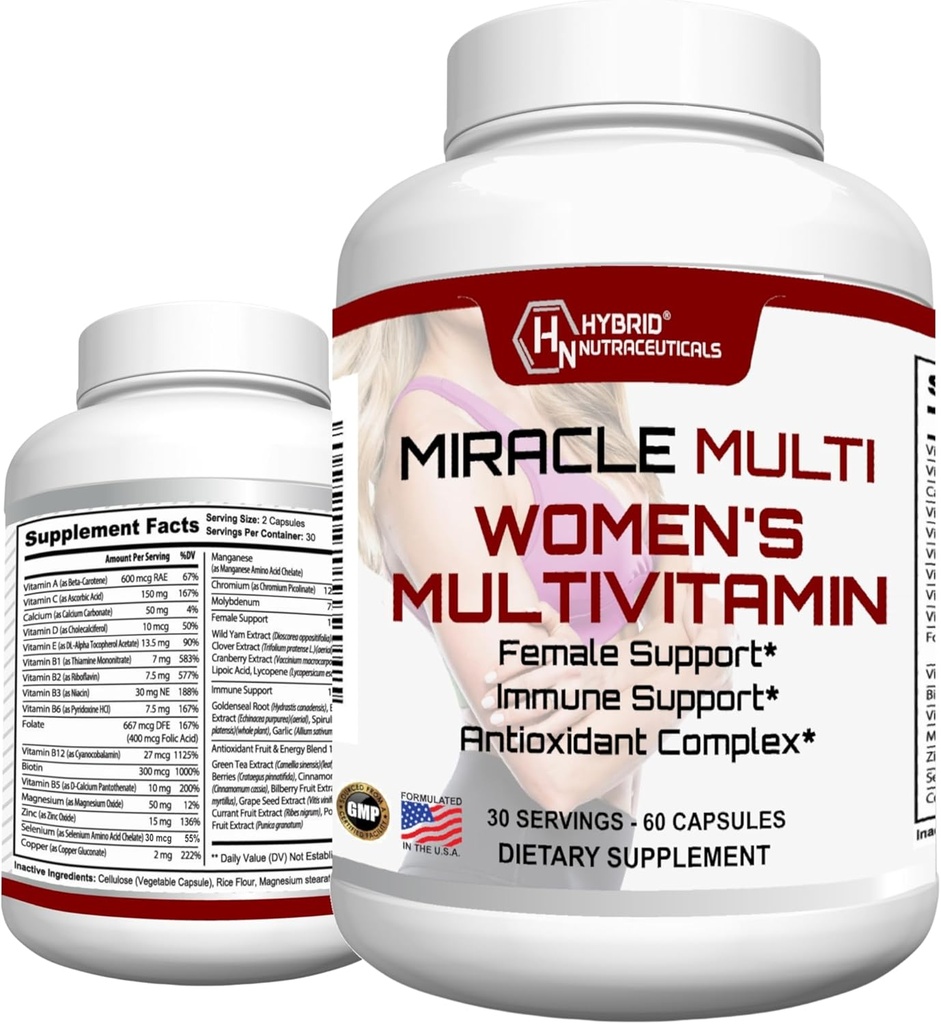 MiracleMulti multivitamine pour les femmes - Formule de soutien pour les femmes, support immunitaire, minéraux, biotine, antioxydants et superaliments – 60 Capsules