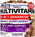 Multivitamine de chien à croquer avec de la glucosamine - Vitamines et suppléments de chien - 170 Treats - Multivitamine de chien et de chien pour chiens - Soutien de hanche et d'articulation - Santé immunitaire, peau, coeur, digestion, probiotiques