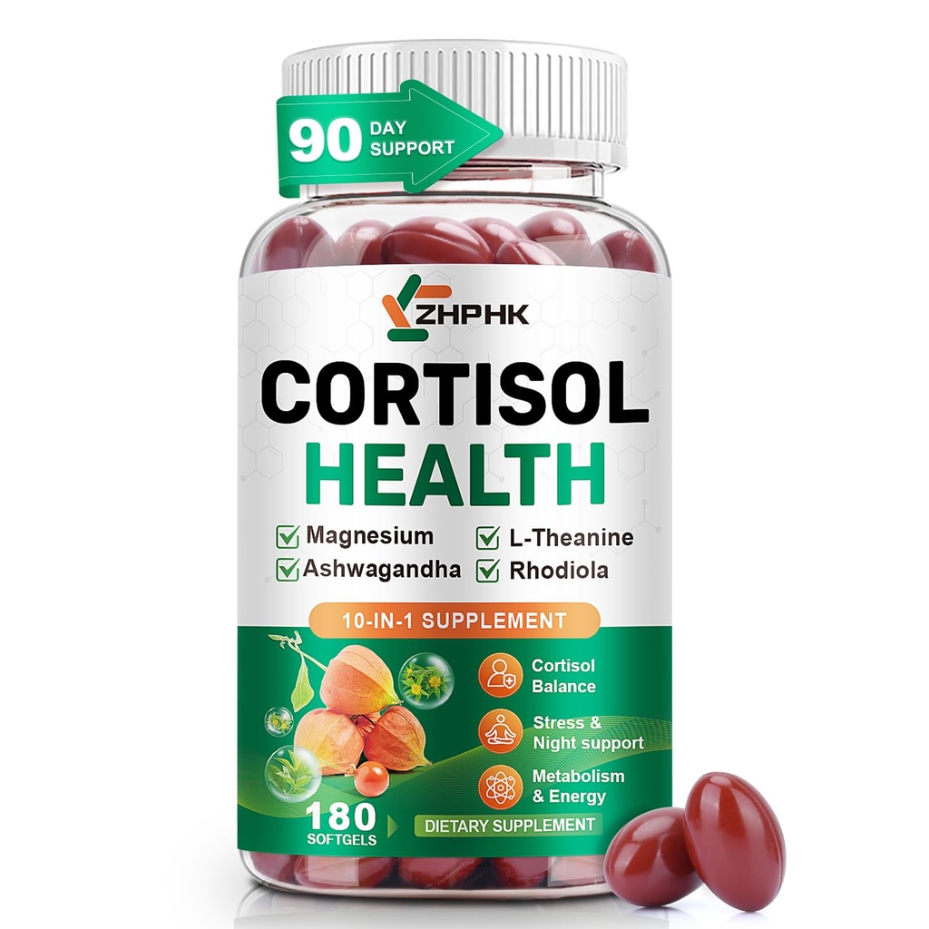 Cortisol Supplements for Women and Men Softgels, Cortisol Manager 10-in-1 with Magnesium Ashwagandha Rhodiola L-Theanine Balanced Cortisol Levels for Relaxation Focus Cognitive Night Support 180 Count