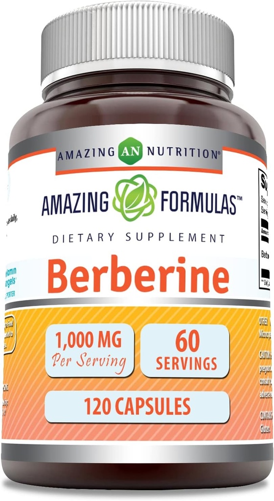 Formules étonnantes Berberine 1000mg par portion 120 Capsules Suppléments