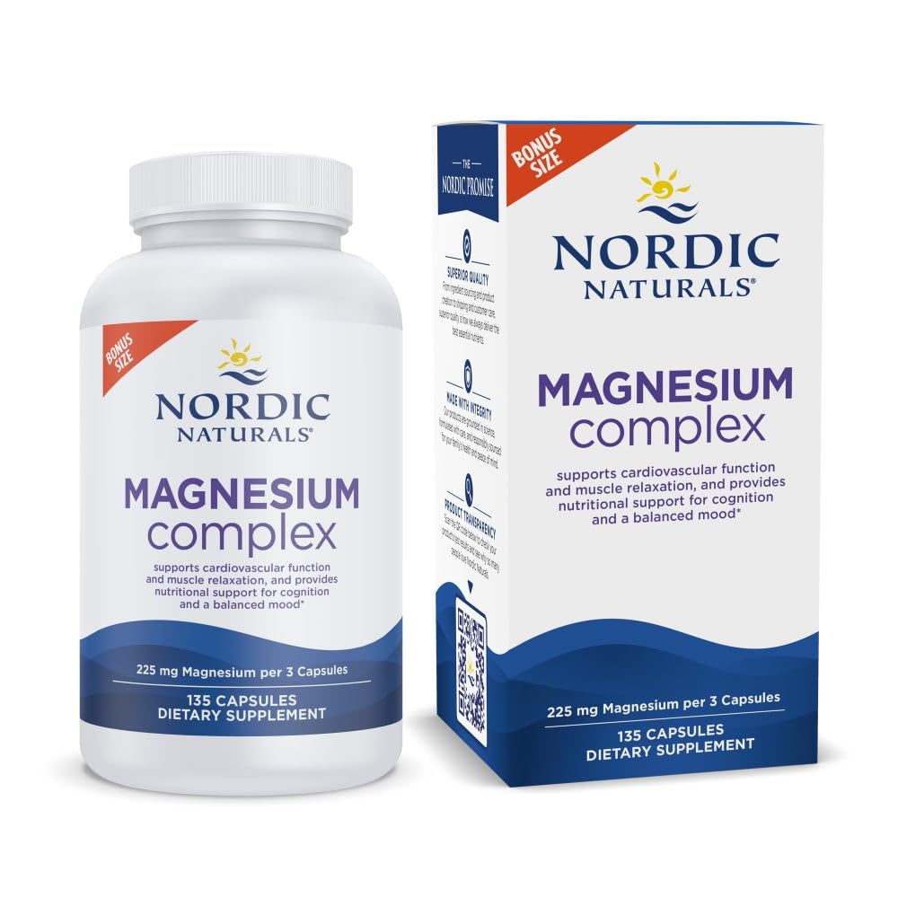 Nordic Naturals Magnesium Complex - 135 Capsules, Brain & Heart Health, Mood, Energy, & Muscle Relaxation - Non-GMO, Vegan