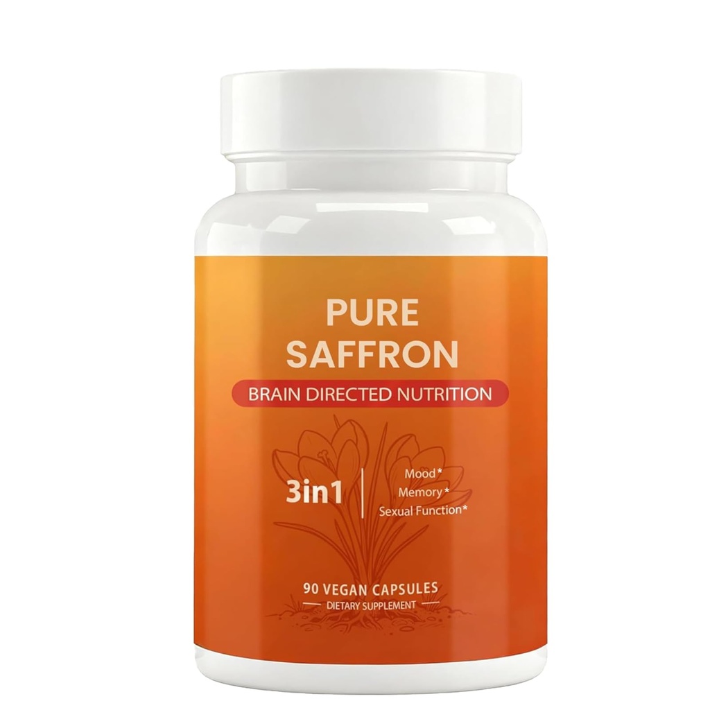 Happy Saffron - 90 Capsules Potent Blend of Saffron, Curcumin & Zinc forMood & Wellness - Vegan, Gluten-Free