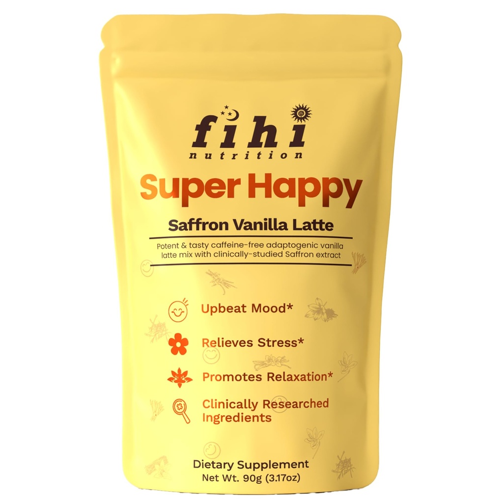 Super Happy – Mood & Emotional Wellness | Clinically Studied Saffron Superfood Latte Powder | Clean, Effective, Made in California