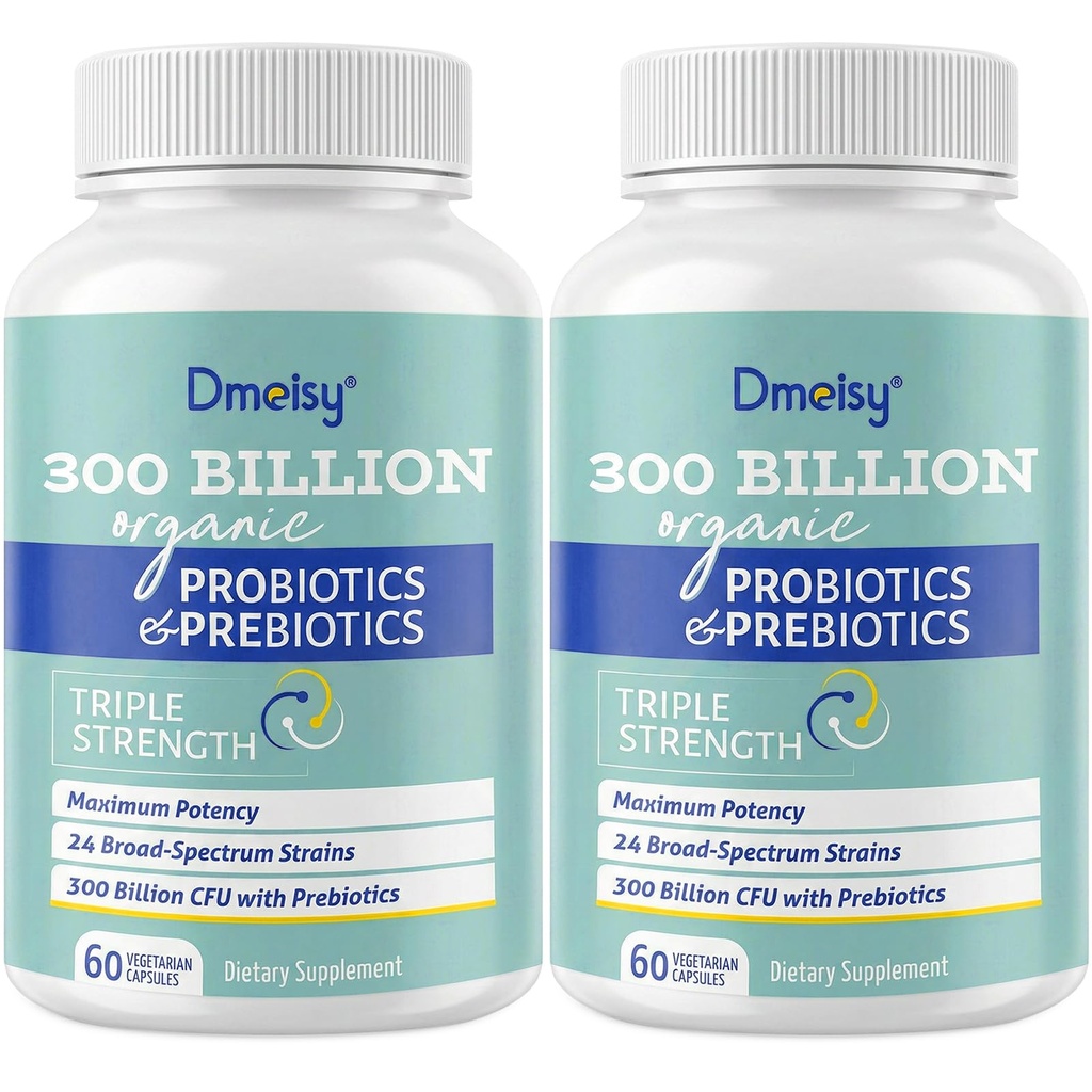 Probiotics for Women and Men, 300 Billion CFU 24 Strains Probiotics + 15 Organic Herbs Prebiotics Blend, Shelf Stable Gut Health Supplement for Digestive Immune & Whole-Body Health, 4 Month Supply