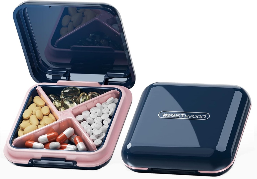 DUBSTAR Pill Box - Etanche Portable Daily Small Case for Purses Pocket Compact Travel Medicine Holder for Vitamines, Huiles de poisson, Suppléments, Médication(Blue profond)