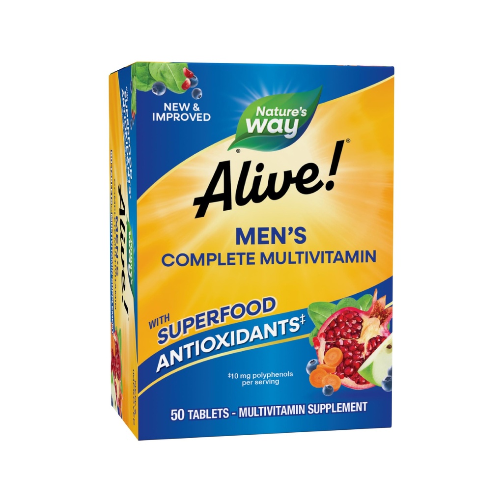 La nature est vivante ! Multivitamine complète pour hommes, soutient le métabolisme énergétique et la fonction musculaire*, les vitamines B, sans gluten, 50 comprimés