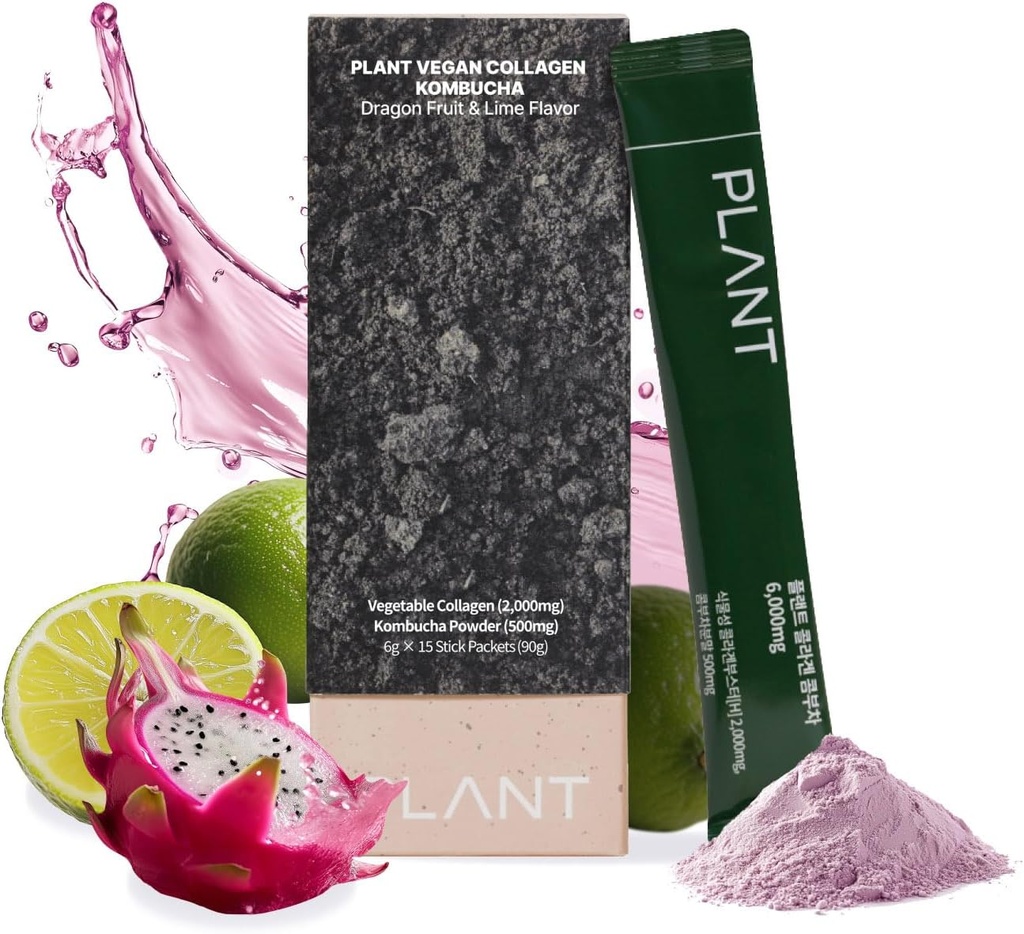 PLANTE Peptide de collagène végétalien, Poudre de Kombucha, Probioitics, Vitamine C. 2000mg Tripeptide Collagène Végétarien Booster, Lime de dragons.