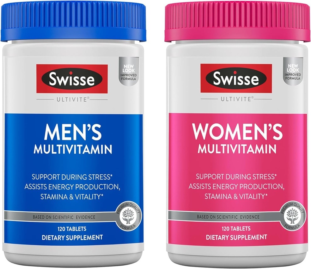 Swisse Daily Multivitamin pour les hommes et les femmes Bundle Combo Pack.com soutient l'énergie saine, le stress, la clarté mentale et la performance, l'immunité et la santé cardiaque