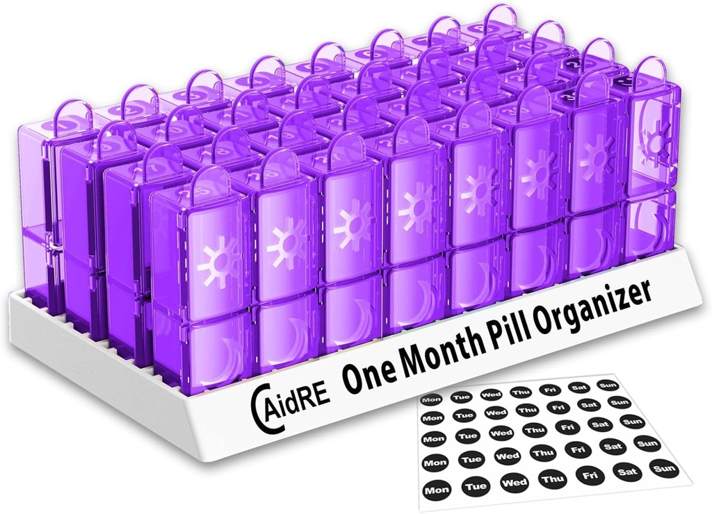 Monthly Pill Organizer 31 Day AM PM – Un mois cas de pilule pour les médicaments, vitamines et suppléments – Easy Open Daily Pill Box Organizer, 2 fois par jour distributeur de pilules, violet