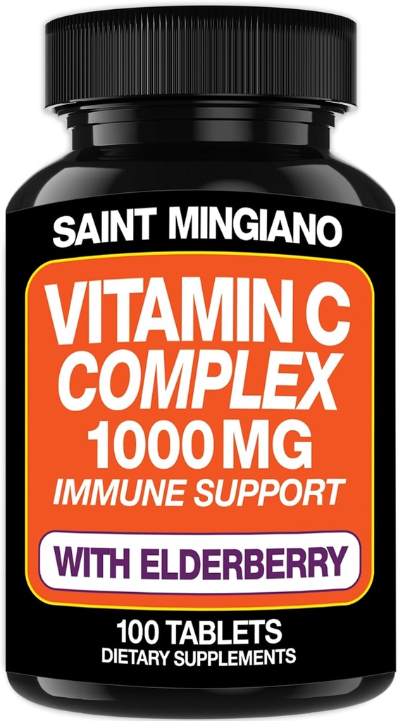 Vitamine C 1000mg avec supplément de sureau - Double dose standard avec 14 ingrédients spécifiquement formulés - 100 capsules / 3 mois
