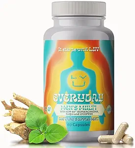 LUV EverydayTM Multivitamine pour hommes Formule pour adultes Support nutritionnel quotidien avec le calcium de fer KSM-66 Ashwaganda CoQ10 et le lycopène - Très biodisponible Végétarien sans gluten sans OGM - 60 capsules