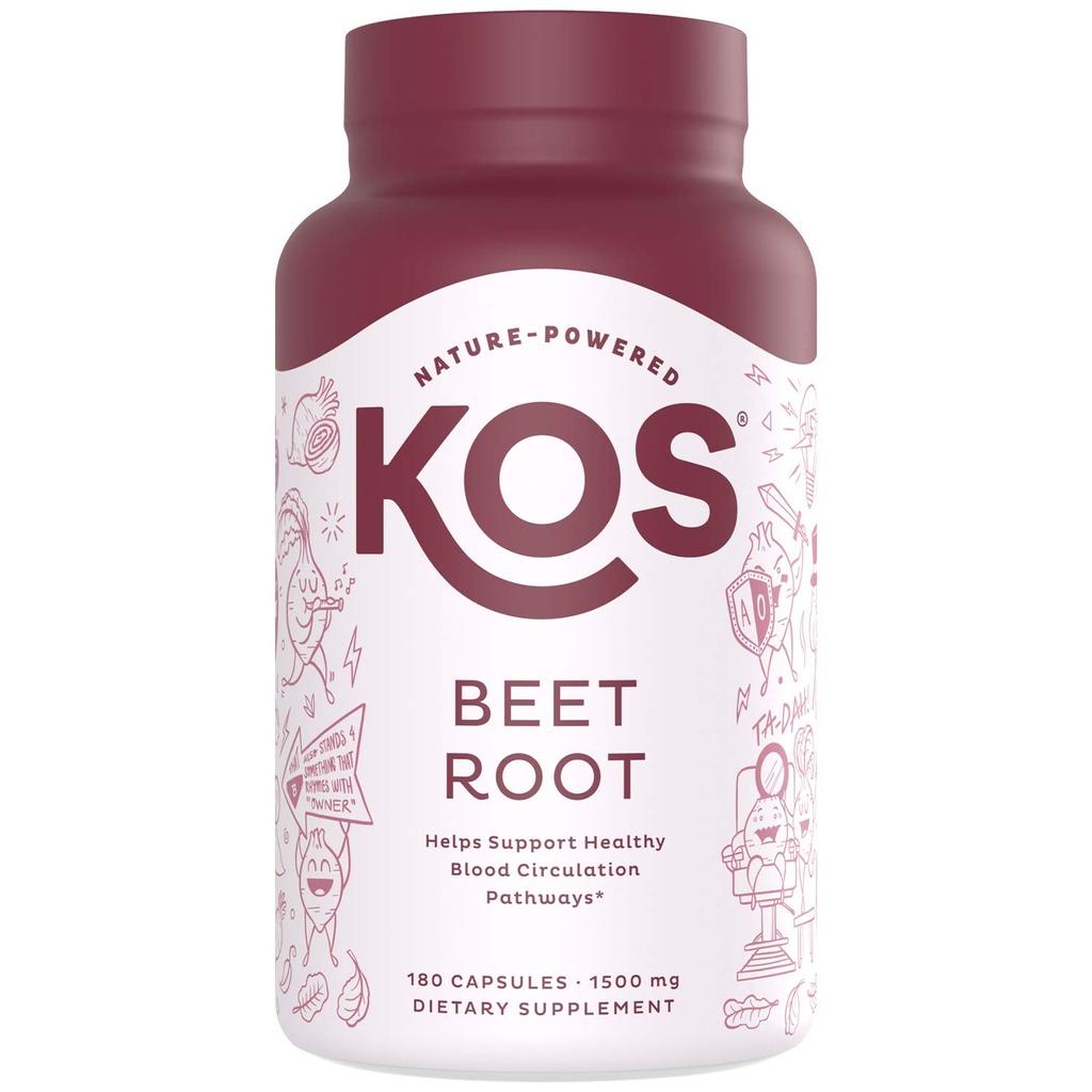 KOS Organic Beetroot Capsules 1500mg - USDA Organic, Antioxidant Power from Organic Beet Root Superfood, Supports Healthy & Active Lifestyle - Non-GMO, Vegan and Keto Friendly - 180 Capsules