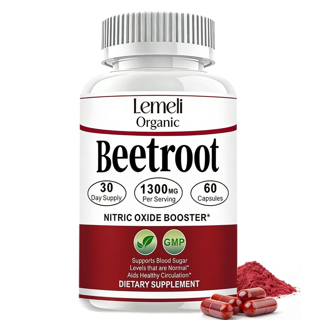 Lemeli Beet Root Capsules 1300mg – Beetroot Capsules Organic Powder Extract Supplement, Energy, Circulation & Stamina – Non GMO, Gluten Free, Plant Based, 60 Capsules (60 Count (Pack of 1))