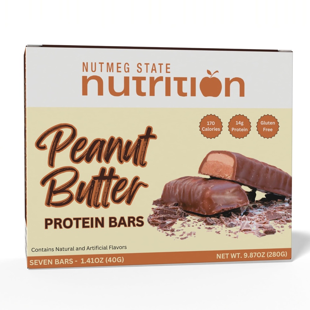 Nutmeg State Nutrition - High Protein Bars, Gluten Free, Low Calorie, Ideal Protein Compatible, 7 Servings Per Box (Peanut Butter)