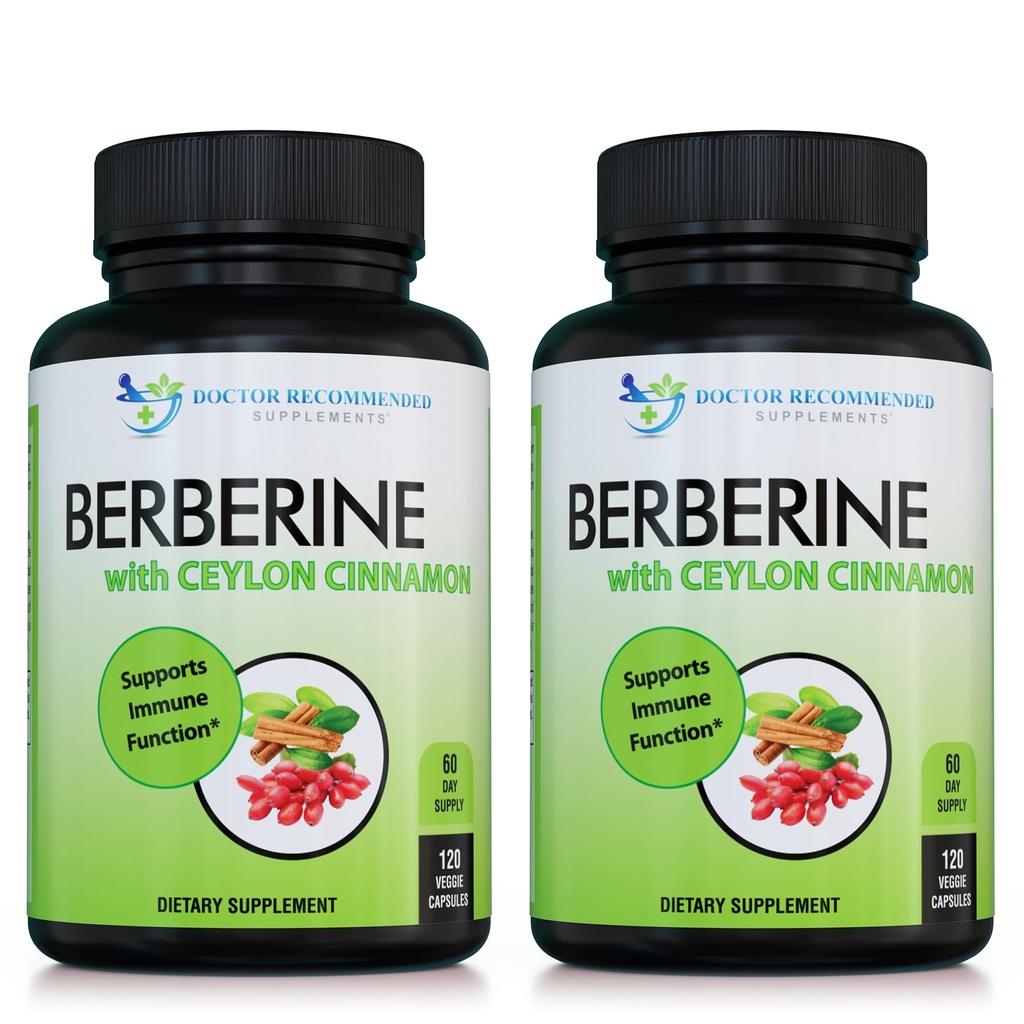 Berbérine avec Ceylan Cinnamon - 1200mg Berbérine et 100mg Ceylan biologique Cinnamon - 120 Capsules de Veggie, Système immunitaire en santé Coeur cardiovasculaire et bien-être gastro-intestinal (Pack de 2)