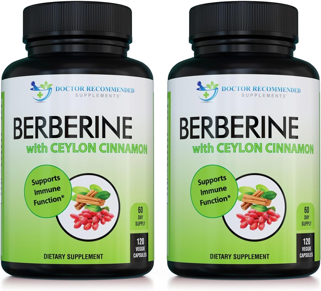 Berbérine avec Ceylan Cinnamon - 1200mg Berbérine et 100mg Ceylan biologique Cinnamon - 120 Capsules de Veggie, Système immunitaire en santé Coeur cardiovasculaire et bien-être gastro-intestinal (Pack de 2)