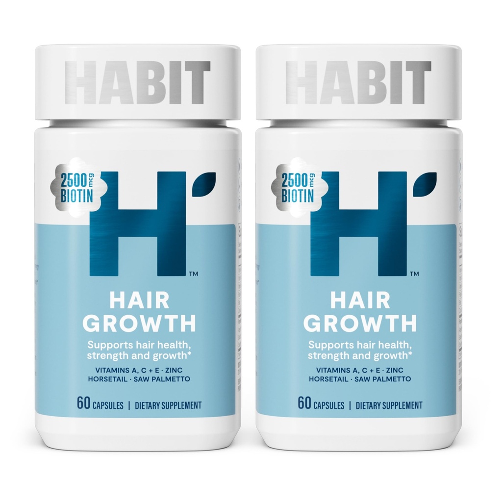 Habit Hair Growth Supplement Dual Pack, Supports Hair Health, Strength & Growth, Biotin, Vitamins A, C & E, (120 Capsules, 1 Pack x 60 Capsules)