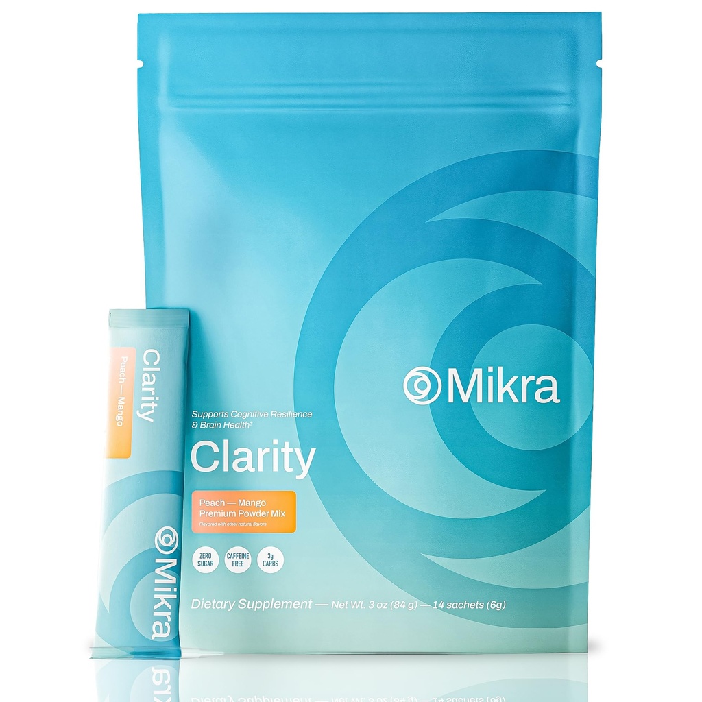 Mikra Clarity Nootropic Focus Drink Mix - Daily Cognitive & Calm Support Formula with Citicoline, Lion’s Mane & L-Theanine - Calm Drink Mix & Focus Aid for Energy and Clarity - 14 Single-Serve Sachets