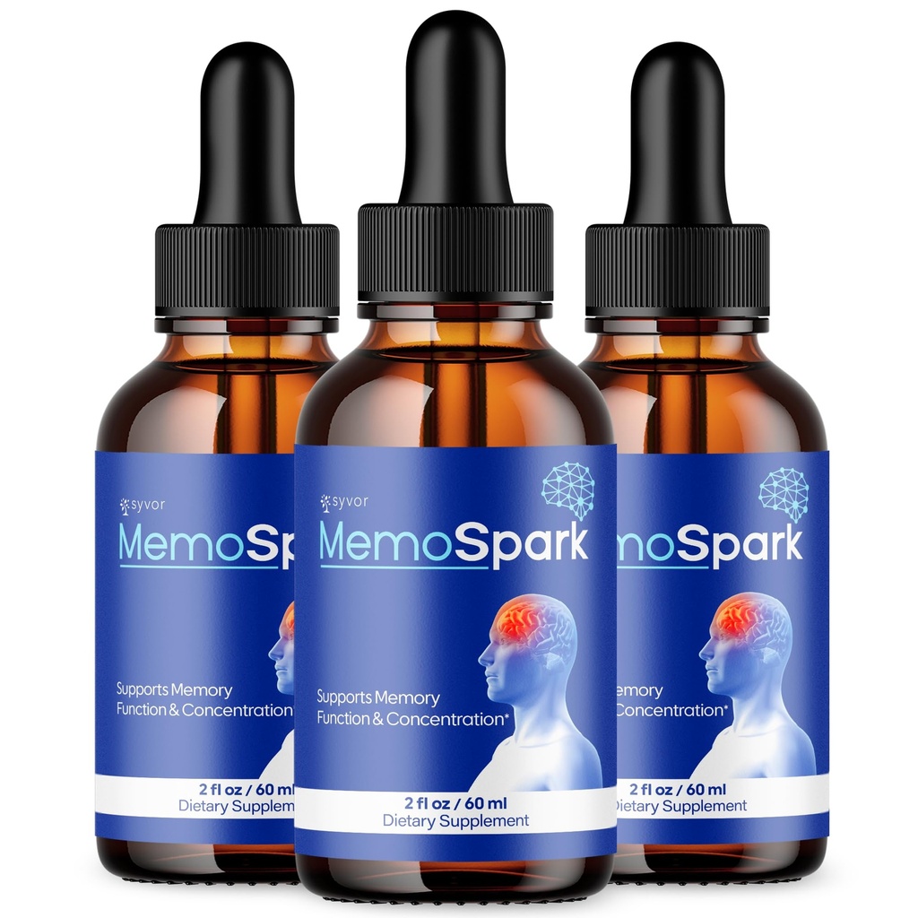 (3 Pack) Memo Spark Drops, Official MemoSpark Drops with All Natural Ingredients, Memo Spark Advanced Optimal Brain Health & Mind Wellness Support with Premium Vitamins for Women & Men (90 Servings)