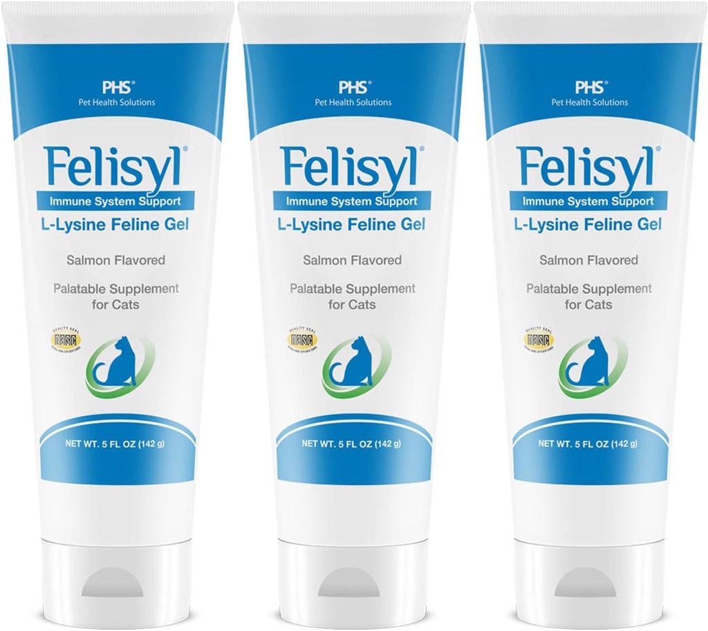 Felisyl L-Lysine Gel pour Chats (5oz) – Soutient la santé immunitaire, respiratoire et oculaire. Éternuement, nez runny et yeux aqueux. Saveur de saumon savoureux - Fabriqué aux États-Unis (3 Pack)