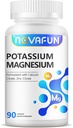 Supplément de magnésium de potassium avec du zinc de calcium 1185mg, formule de haute puissance pour les crampes des jambes, os et santé musculaire, non-OGM, sans gluten, végétalien, 90 capsules