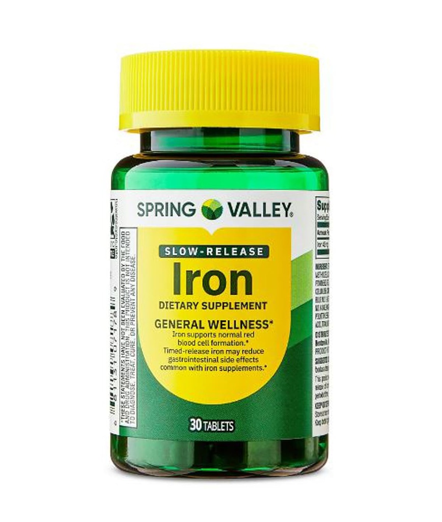 Spring Valley Slow Release Iron General Health & Wellness Dietary Supplement Tablets, 45 mg, 30 Count