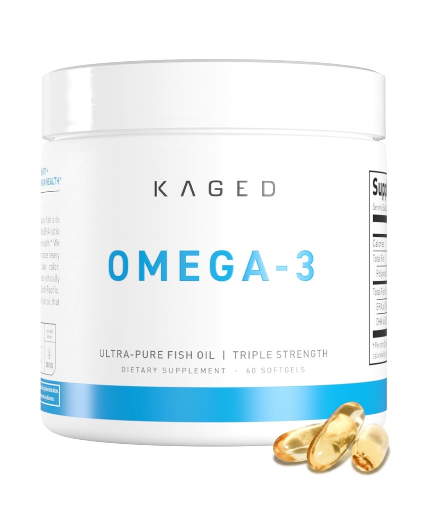 Kaged Omega 3 Softgels | Unflavored | Fish Oil Supplement | 3000mg Omega 3 Fatty Acid with EPA & DHA | Ultra-Pure, No Fish Burps | Supplements for Men & Women | 30 Servings