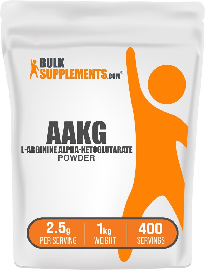 BulkSupplements.com Poudre AAKG - supplément AKG Arginine, supplément à l'oxyde nitrique, sans aromatisants et sans gluten, 2,5g par portion, 1kg (2,2 lbs) (paquet de 1)
