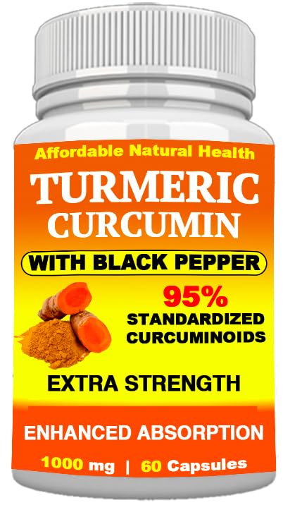 Turmeric Curcumin Capsules, 1000 mg, 60 Capsules, Non-GMO, Gluten Free, with Black Pepper, Enhanced Absorption, 95% Curcuminoids