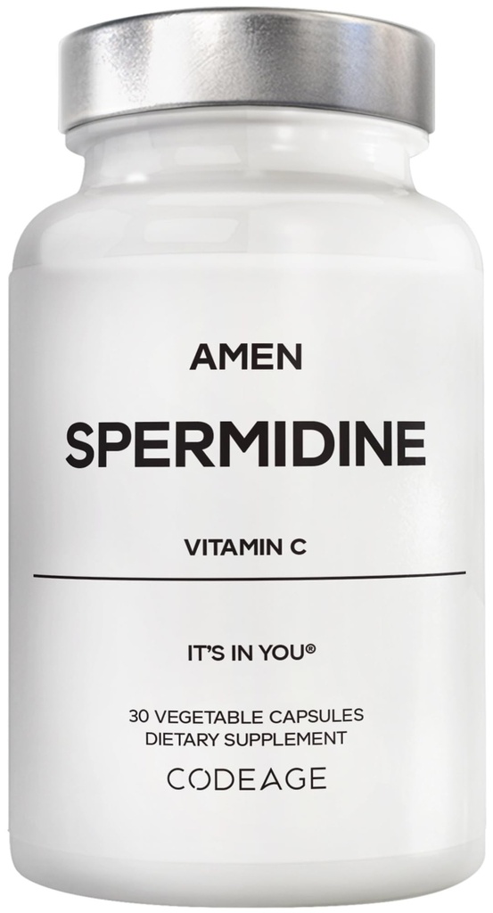 Amen Spermidine Supplement - Spermidine Trihydrochloride Pills with Vitamin C Ascorbic Acid - Only 1 Capsule Per Serving - Vegan, Non-GMO, Gluten-Free - 30 Capsules
