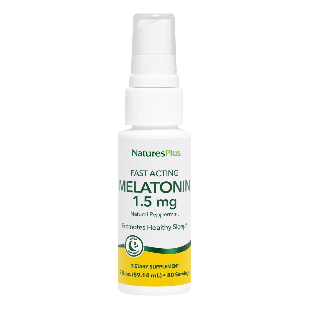 NaturesPlus Melatonin Spray, Natural Peppermint Flavor - 2 fl oz - with Vitamin B6 & E - Vegetarian, Gluten Free - 80 Servings