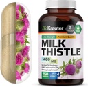 BIO KRAUTER Capsules de chardon de lait 1400 mg - 250 Compte - Supplément de désintoxication et de nettoyage du foie - Capsules de silymarin végétaliens - Poudre de chardon de lait - Non OGM