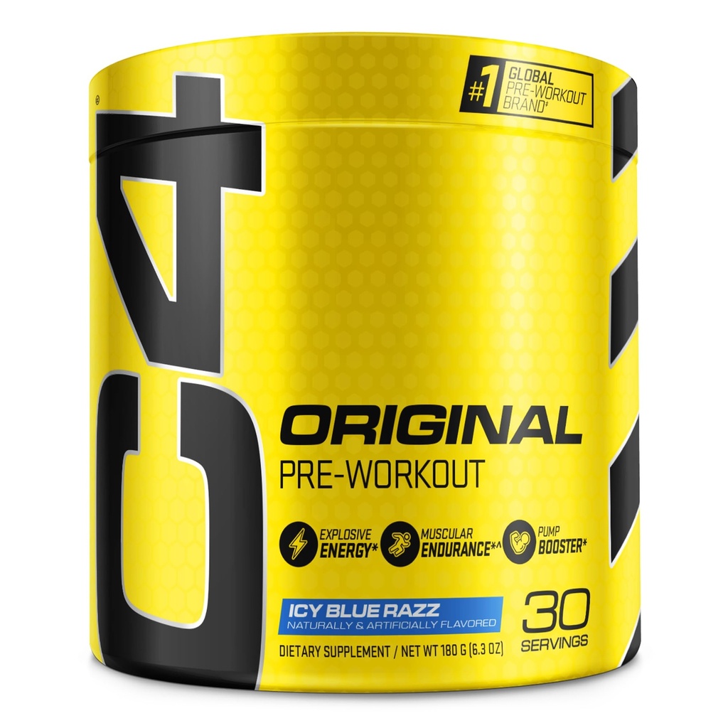 Cellucor C4 Poudre de pré-entraînement originale ICY Razz bleu de la vitamine C pour le soutien immunitaire de sucre gratuit énergie de pré-entraînement pour les hommes et les femmes de 150mg caféine + Beta Alanine + Créatine de 30 portions
