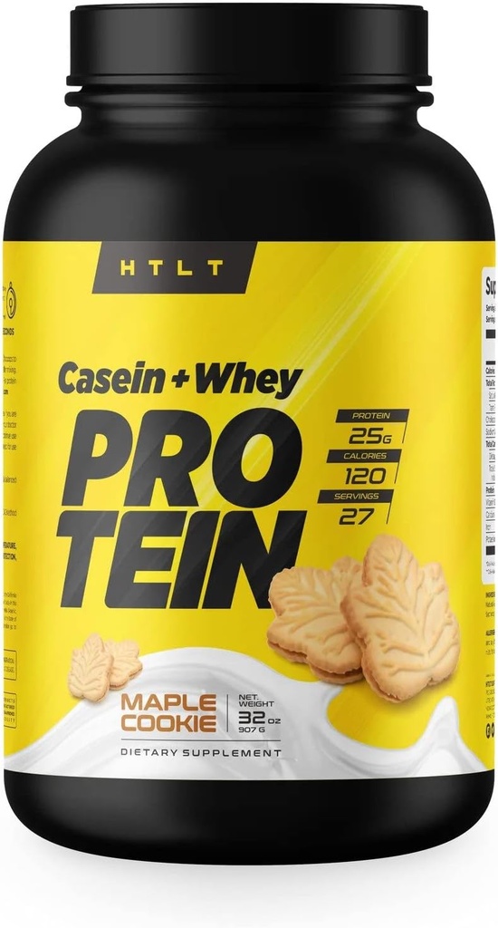 Casein + Whey Protein by HTLT | Whey & Casein Protein Shake Powder | Slow-Release Whey & Casein Protein for Sustained Energy | Casein Protein Powder for Baked Treats, Maple Cookie