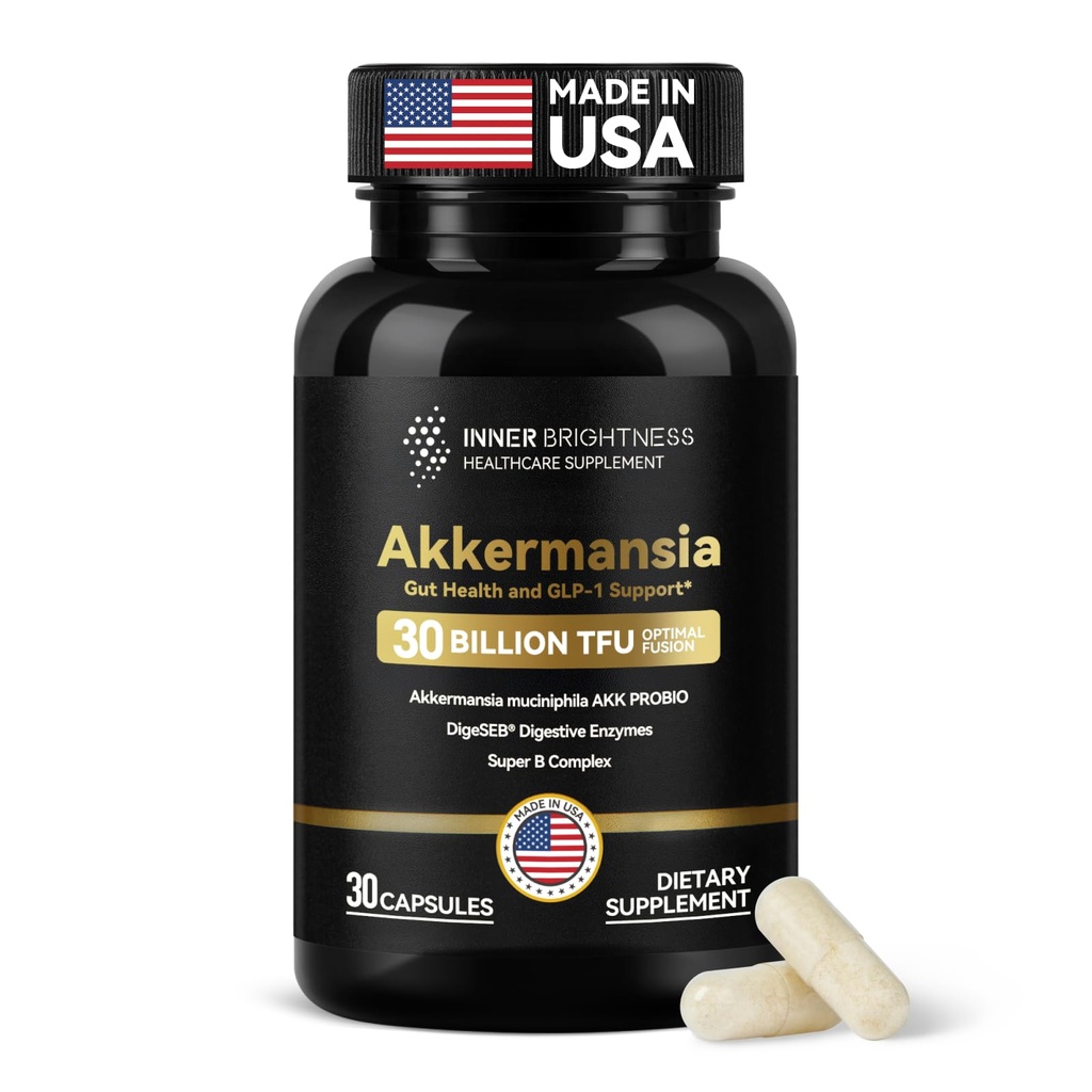 Akkermansia Probiotic, GLP-1 Supplement for Gut Health & Digestion, DigeSEB Digestive Enzymes & Vitamin B Complex - 30 Billion TFU, Third-Party Tested, 30 Capsules - 1 Month Supply for Men & Women