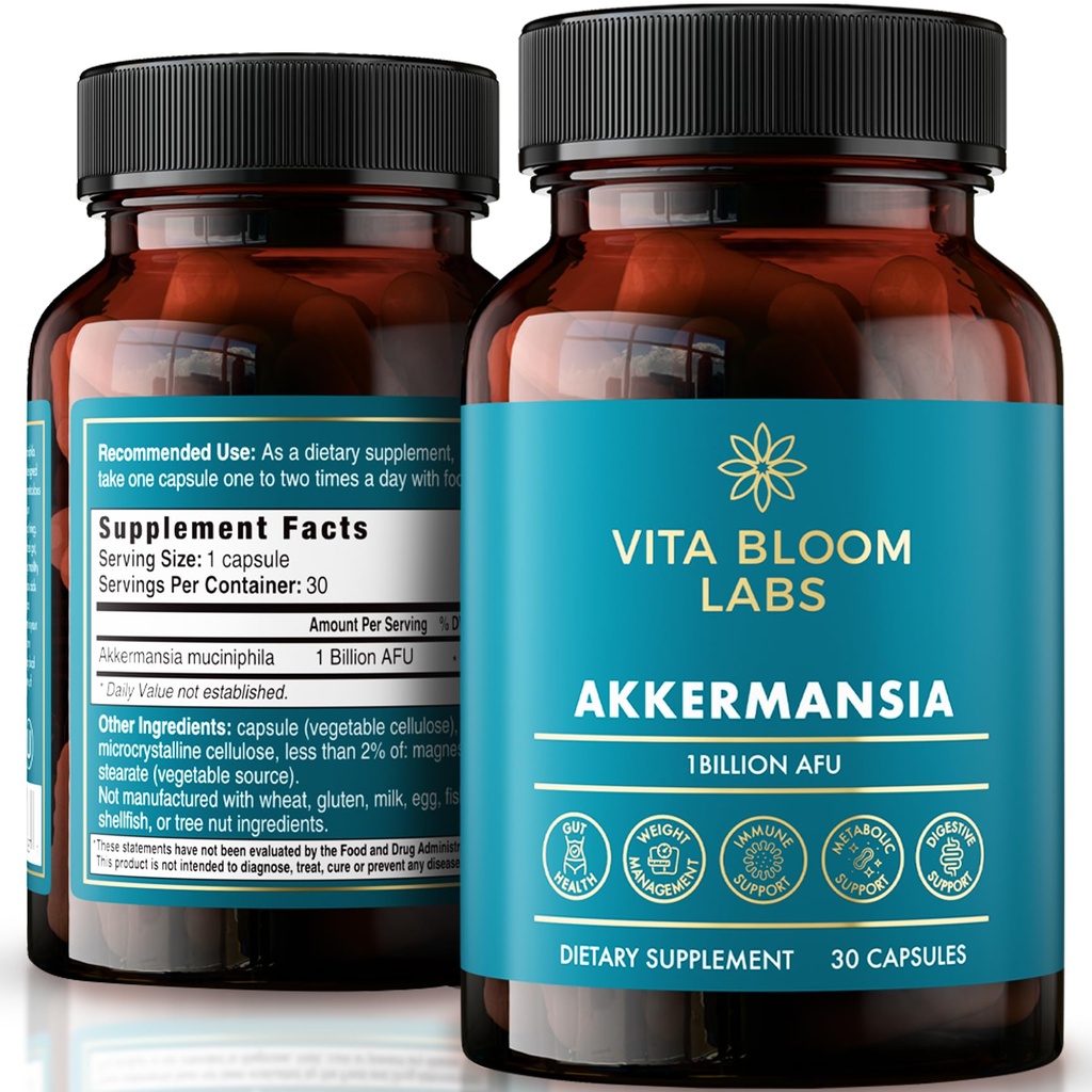 Akkermansia Probiotic Supplement - Promotes Digestive Comfort, Gut Lining & Microbiome Support - GLP-1 & Metabolic Wellness - Active Strain, 1 Billion AFUs - 30 Capsules