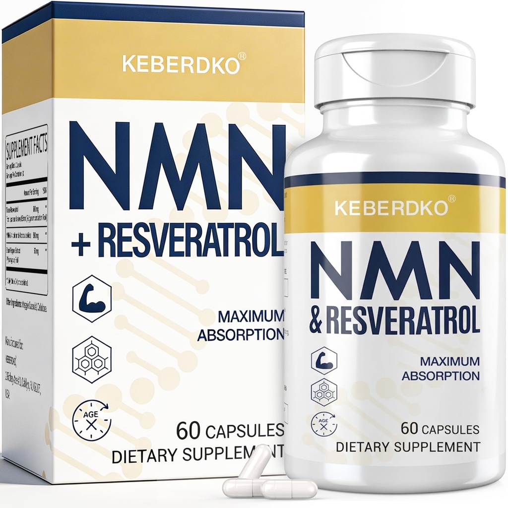 NMN Supplement 1150mg Per Serving, NMN 500mg + Resveratrol 600mg, 60 Caps