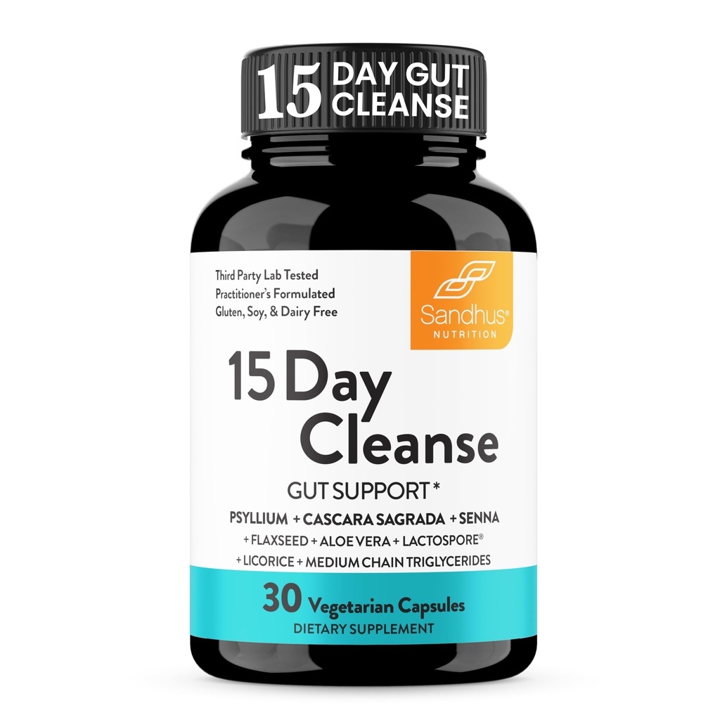 Sandhu's 15 Day Gut Cleanse Colon Detox pour les femmes et les hommes Supporte Colon Cleansing & Digestive Health (Senna, Cascara Sagrada, Psyllium Husk & Probiotics) 30 Capsules Complément alimentaire, 15 Jours d'approvisionnement