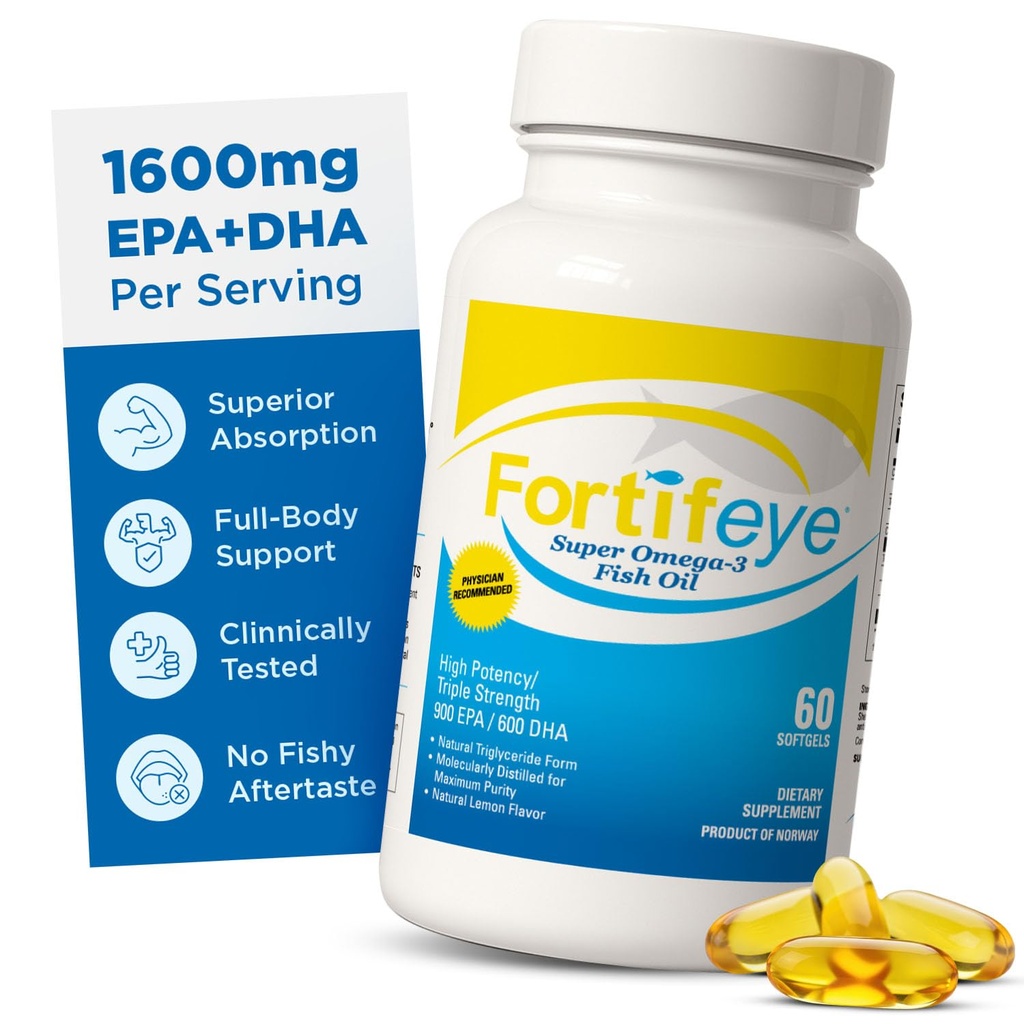 Omega 3 Huile de poisson 60Count 1600 mg Fabriqué en Norvège - Haute puissance Huile de poisson Omega 3 Suppléments Triglycéride Forme avec EPA et Suppléments DHA pour les femmes et les hommes Pas de poisson après le goût Saveur de citron naturel