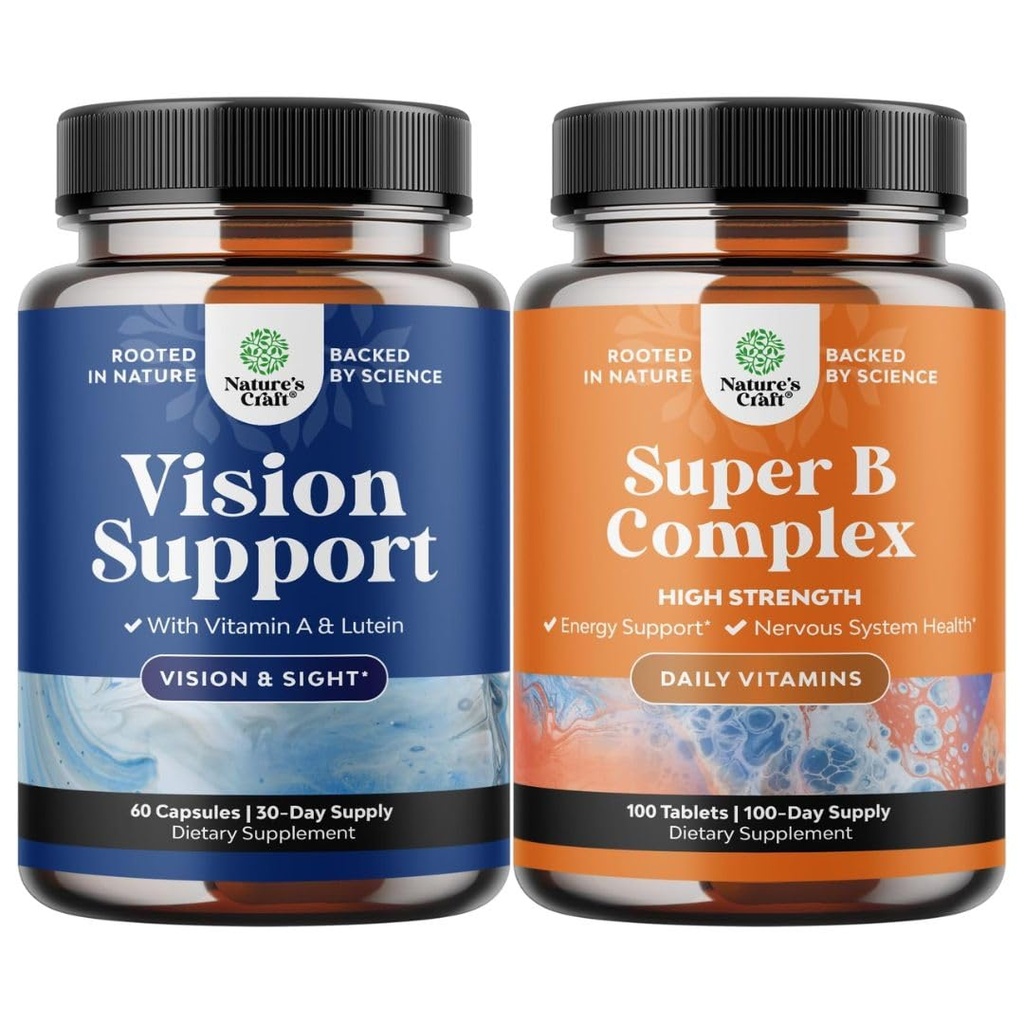 Ensemble complet de suppléments de santé oculaire pour les adultes pour la vision yeux secs Pression et protection de la lumière bleue et complexe de vitamine B multivitamine pour adultes pour le soutien immunitaire
