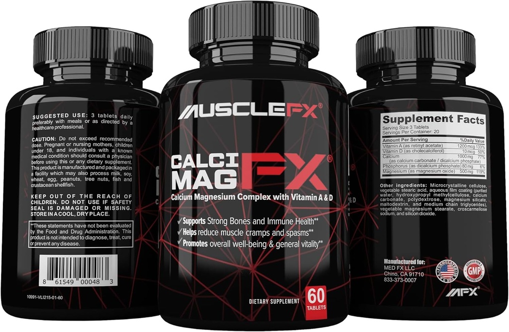 Calcimag FX - Calcium, magnésium avec supplément de vitamine A et D pour les hommes et les femmes - Supplément de soutien osseux, immunitaire et oculaire - Non-OGM - Fabriqué aux États-Unis