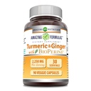 Amazing Formulas Turmeric Curcumin & Ginger with BioPerine Supplement | 2250 Mg | 90 Veggie Capsules | Non-GMO | Gluten Free | Made in USA