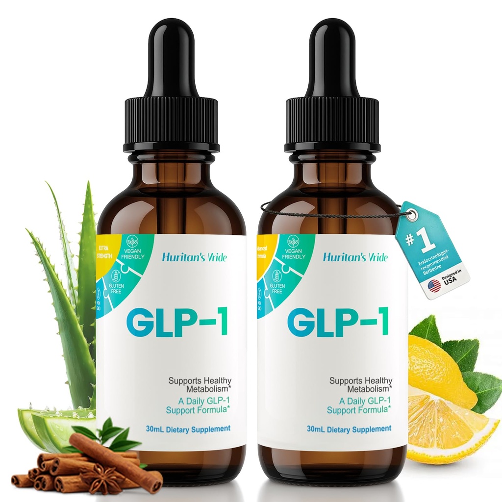 Huritan's Vride GLP-1 Drops for Women & Men - Premium GLP-1 Supplement with Berberine, Cinnamon, Green Tea Extract & Bromelain for Daily Wellness & GLP1 for Weight Loss Support - 2 Pack