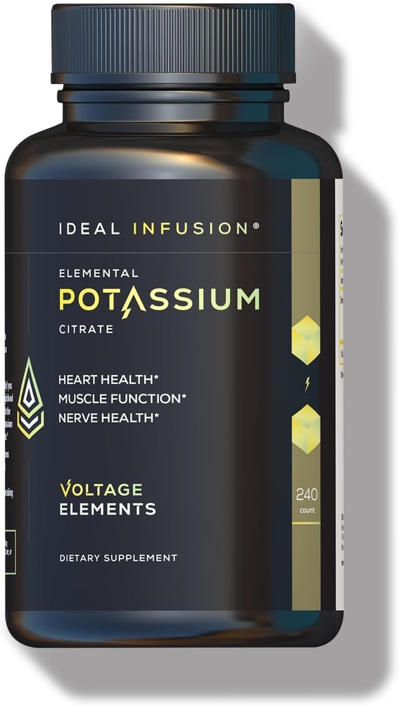 Éléments de tension Citrate de potassium 1430mg - Santé du coeur et du rein, Électrolyte Balance, fonction nerveuse - Potassium élémentaire 500mg (240 Capsules) Vegan
