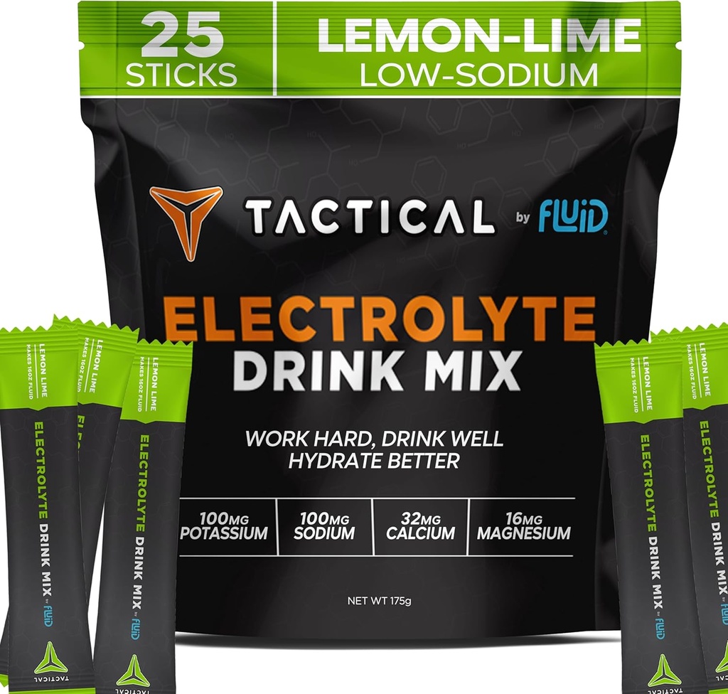 Fluid Tactical - Paquets de poudre d'électrolyte, Accélérer la réhydratation, Sucre faible, Mélange de boisson d'électrolyte, Prévenir la déshydratation, Éliminer les crampes