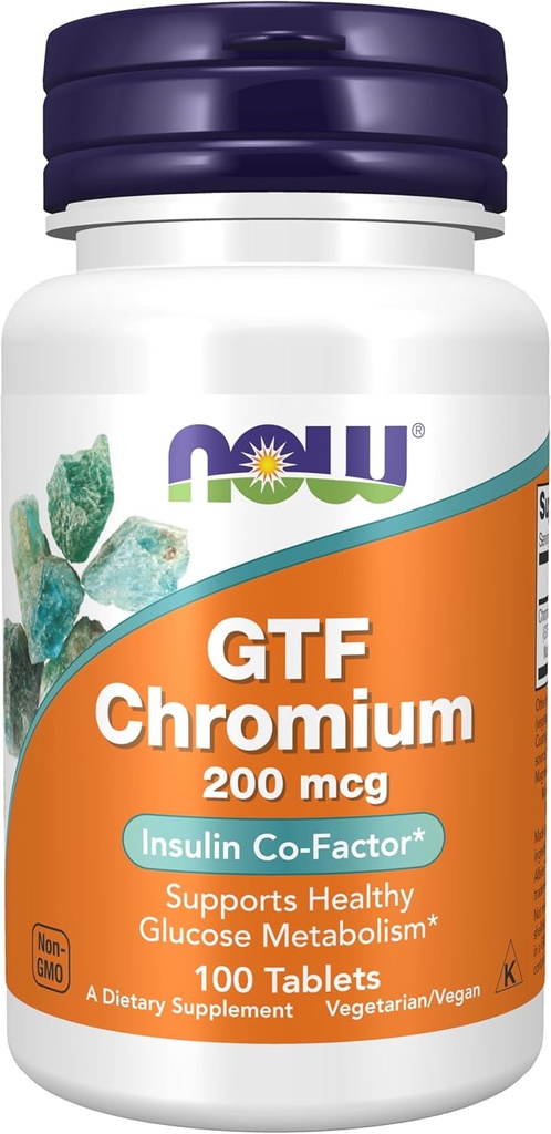 NOW Supplements, GTF (Glucose Tolerance Factor) Chromium 200 mcg, Insulin Co-Factor*, 100 Tablets